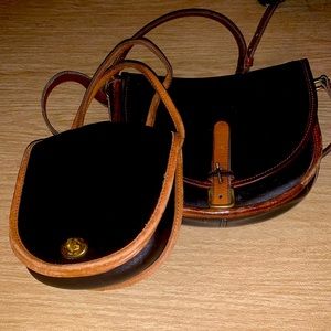 Med. Size Navy/Tan Coach Leather Bag/adjustable strap & same bag/smaller size